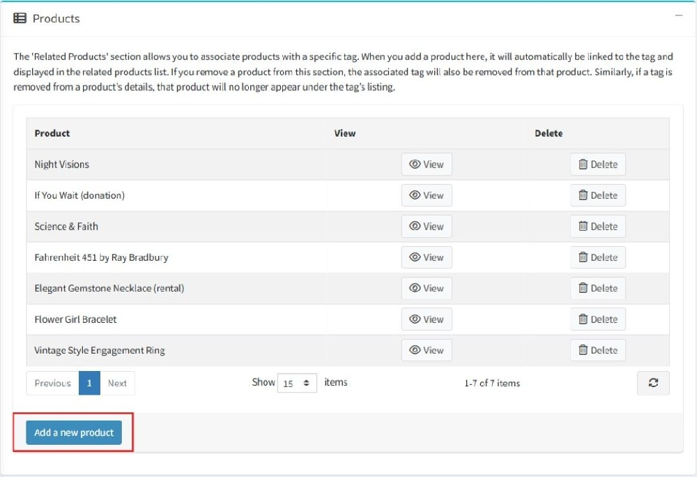 associate specific products with a product tag setting